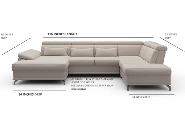 Fabrique Bossberry U-Shaped 7-Seater Suede Fabric Sofa Set - Modern, Luxurious, And Comfortable Furniture For Home Office, Guests, And Living Room - Light Grey - (Rhs), 7 Seater (Copy) - Image 2