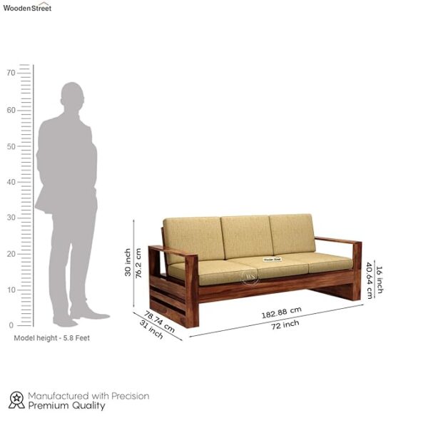 WoodenStreet™ Kyra 3 Seater Sheesham Wood Wooden Sofa, 1 Year Warranty (Honey Irish Cream) - Image 3